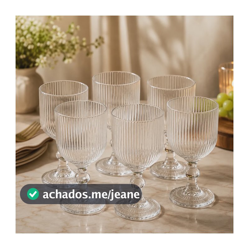 Kit 6 Taças Canelada Vidro 300ml Água Suco Drink Vintage Transparente