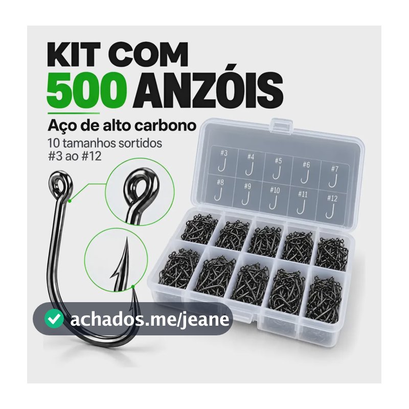 Kit 500 Anzóis Aço Carbono #3 Ao #12 Caixa Anzol Chinu Pesca