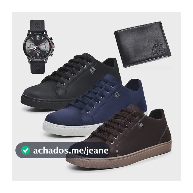 Kit 3 Sapatênis Masculino Confortavel Com Relógio E Carteira