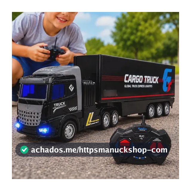 Caminhão Controle Remoto Carreta Baú Articulada Infantil Rc Preto Caminhão Cargo Truck