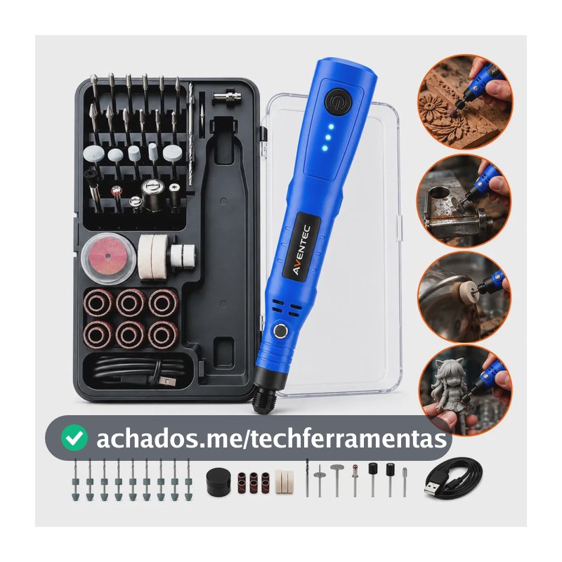 Mini Retífica Portátil Kit Profissional 76 em 1 Potente Sem fio Recarregável