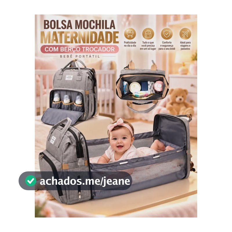 Mochila Maternidade Bolsa Bebê Térmica Com Berço E Trocador Cinza-claro Liso