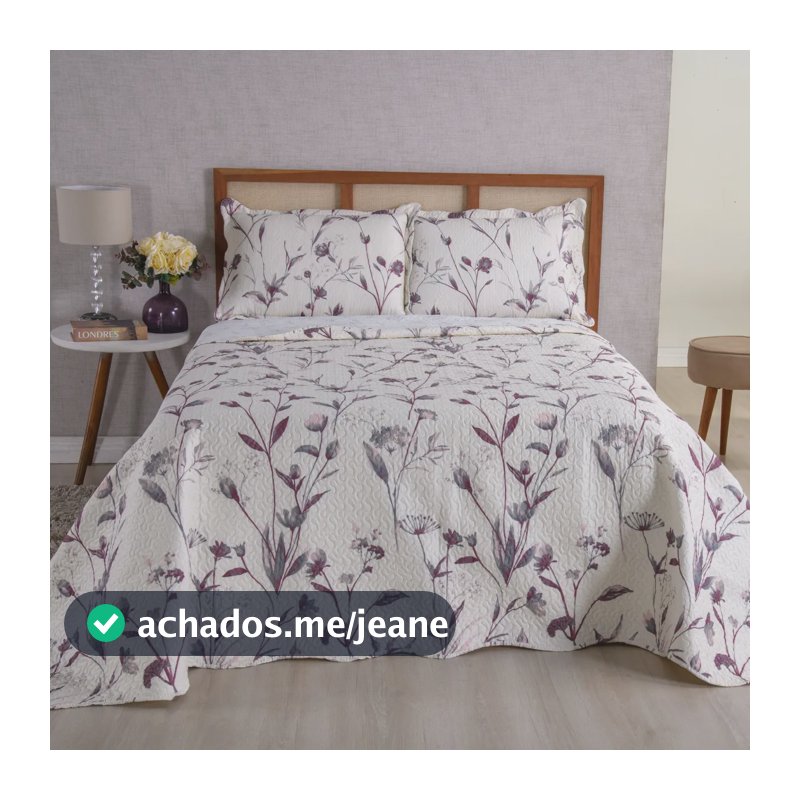 Kit Cobre Leito Queen 03 Pçs Colcha Dupla Face Estampado Sandy