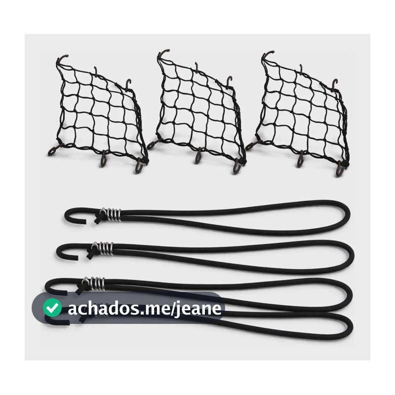 Kit 3 Redes Aranha 35x35cm + 4 Extensores 35cm Fixação Moto