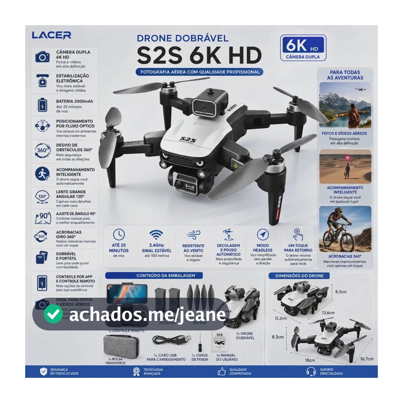 Drone Com Camera Drone Profissional 6k Hd Câmeras Fluxo Óptico Fpv Mini Controle Remoto Drone Quadricóptero Bolsa De Transporte S2s LACER