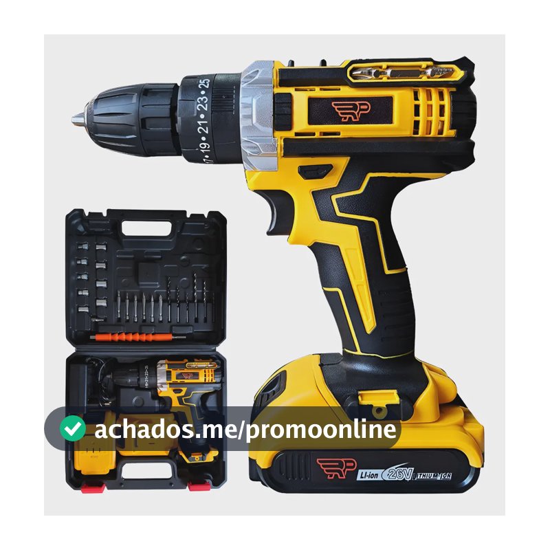 Furadeira Parafusadeira Profissional 21v Sem Fio 2 Baterias Amarelo 127/220v 50/60hz