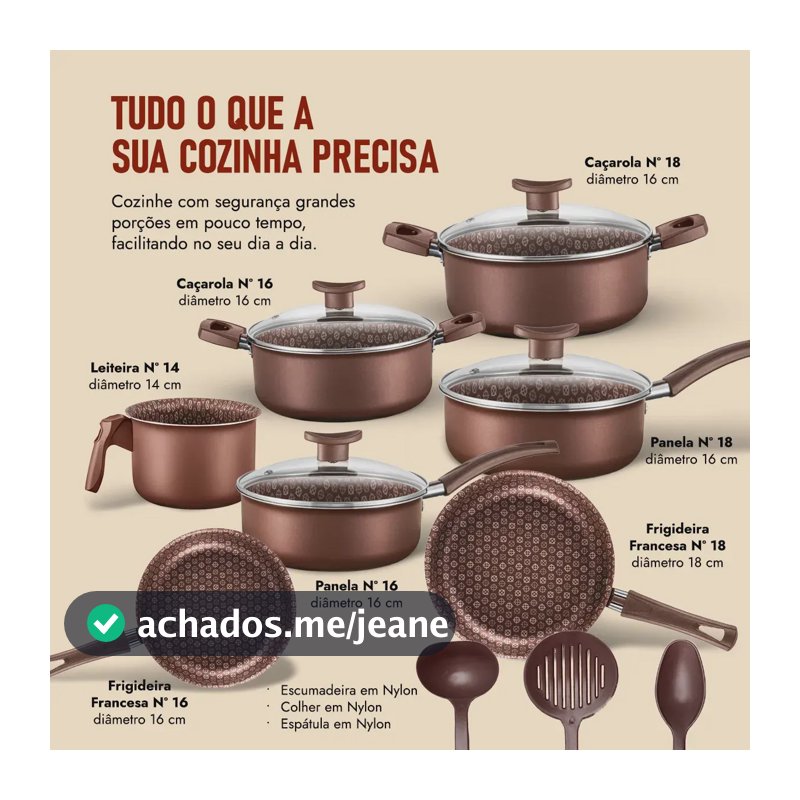 Jogo De Panelas Antiaderente 10 Peças Prime Alumínio Teflon D'Itália Panelas Cor Marrom-escuro