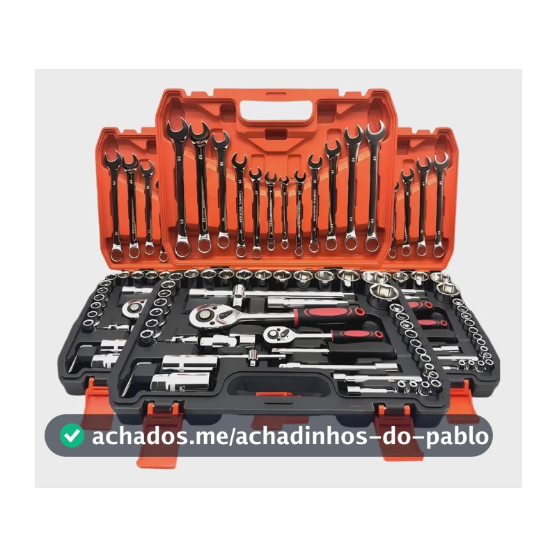 Jogo Soquete Chave Combinada Catraca Kit 61 Pcs Com Maleta Vermelho E Preto
