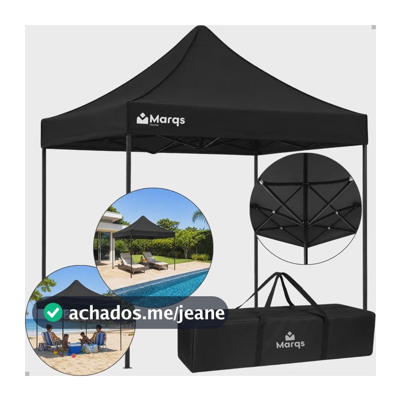 Tenda Gazebo Barraca Dobrável Sanfonada 3x3m Marqs Home Standard Preto com Proteção UV e Impermeável