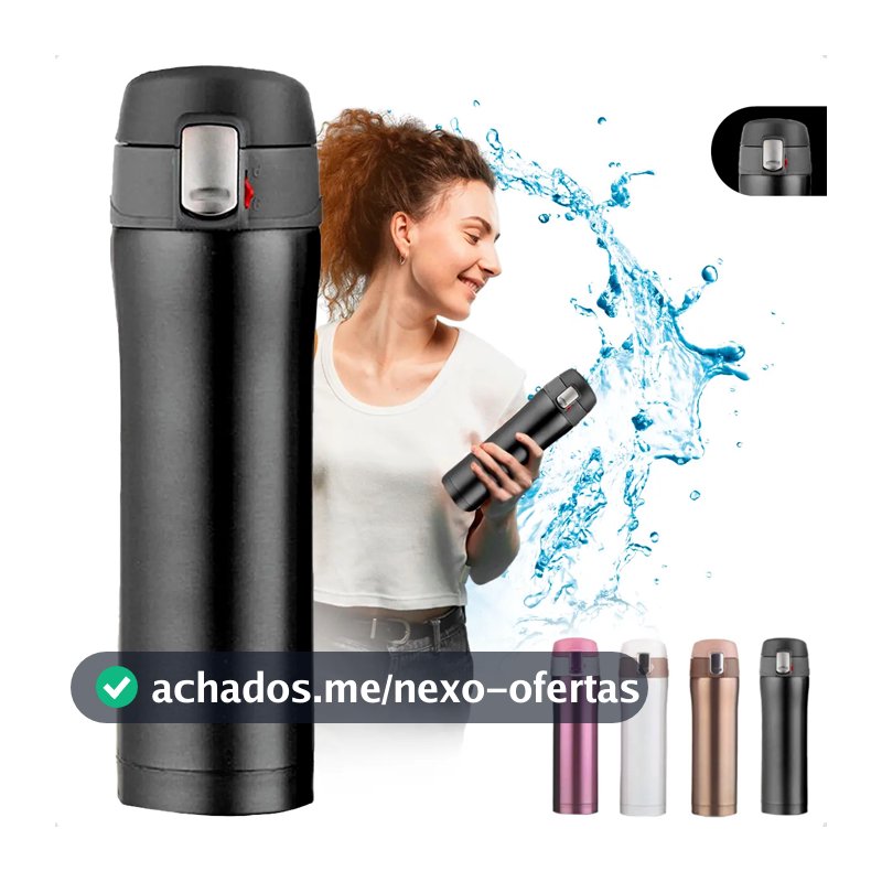 Garrafa Térmica 500ml Bebidas Quentes E Frias Cor Preto Portátil Isolamento De Aço Inoxidável 304 Térmico Antiderrapante