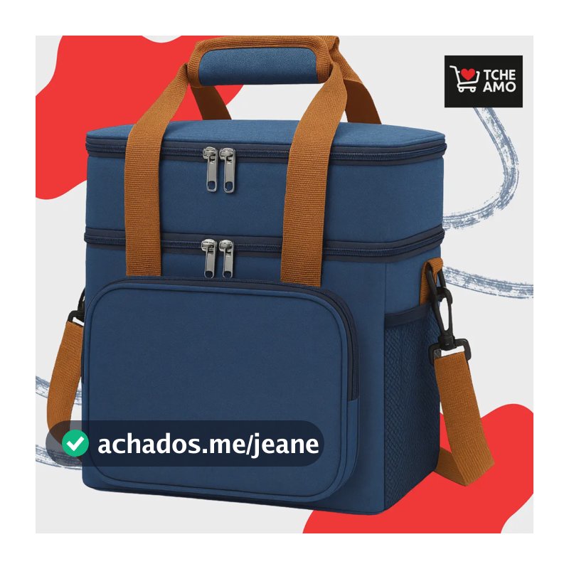 Bolsa Térmica Marmita Tche Amo 13.5 L Alça Transversal Ajustável Removível 2 Compartimentos Organiza Conserva Seus Alimentos Quente ou Frio Cor Azul