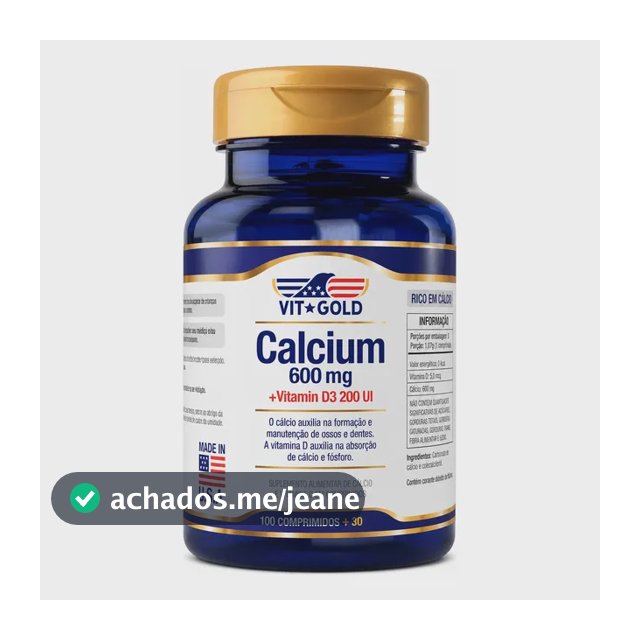 Cálcio 600 Mg Com Vitamina D3 Vitgold 100 Comprimidos Sem Sabor