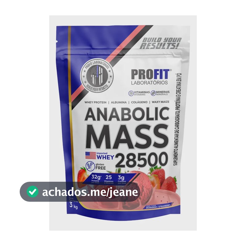 Proteína ProFit Laboratórios Hipercaloricos Anabolic Mass 28500 em pó sabor Morango x 3kg