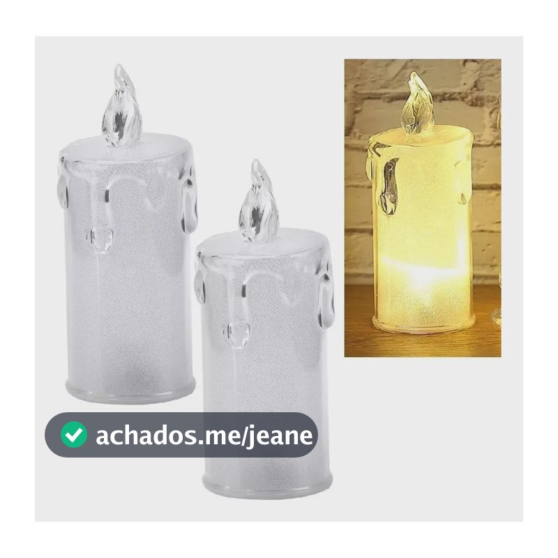 2 Vela Led Transparente Luz Eletrônica Decorativa 8cm Grande Transparente