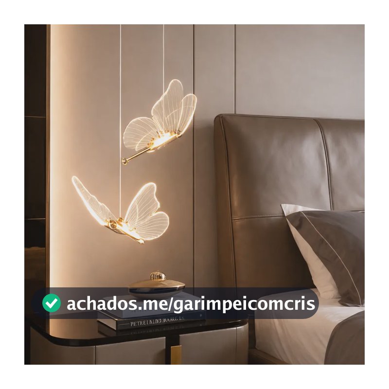 Luminária Pendente LED em Formato de Borboleta, Luminária Decorativa Moderna com Design Elegante 110–265V, Luz Tricolor Ajustável, Ideal para Quartos, Mesas de Cabeceira e Corredores, Tieesa Dourado