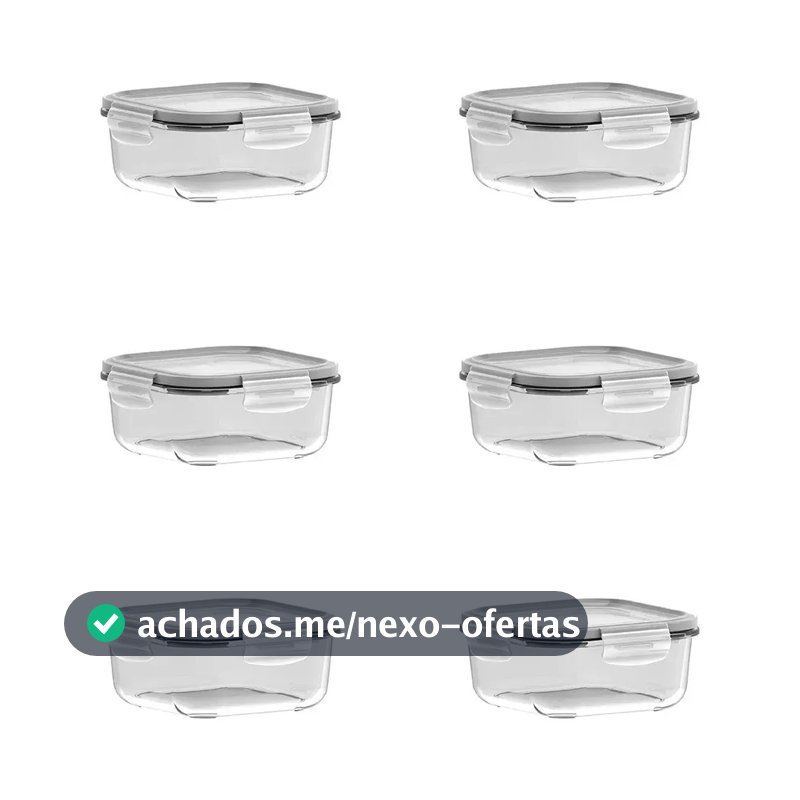 Conjunto De Potes 6 Peças Quadrados 830ml Com Tampa Hermética Cristalino Marinex