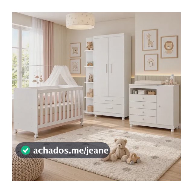 Jogo Quarto Bebê Berço Americano Guarda Roupa Cômoda Colchão Branco