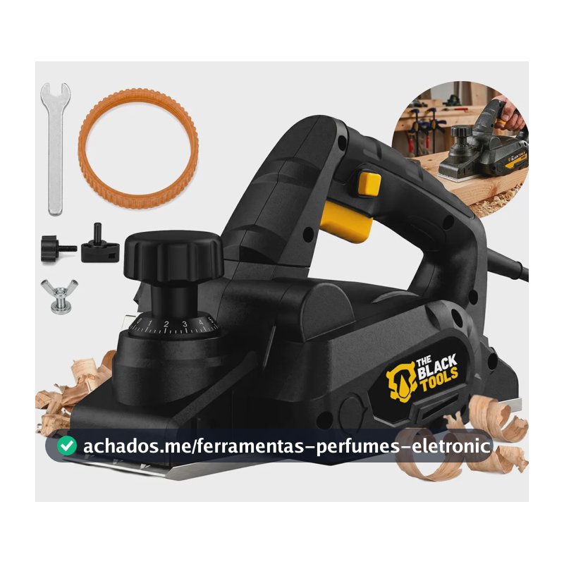 Plaina Elétrica 780W 16500 Rpm Profissional Cor Preto Com Acessórios Alta Precisão The Black Tools