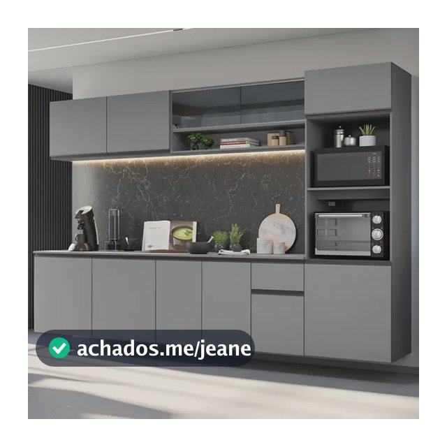Armário Cozinha Completa Suspenso 300cm Cinza Nice Madesa 03