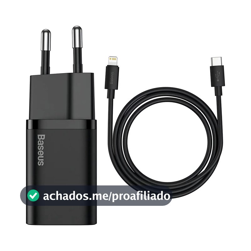 Carregador Turbo Baseus 20w Com Cabo Para iPhone 14 Cor Preto