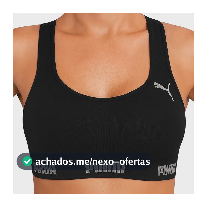 Top Puma Original Feminino Alta Sustentação Academia Fitness Preto Lisa Eg 48-50
