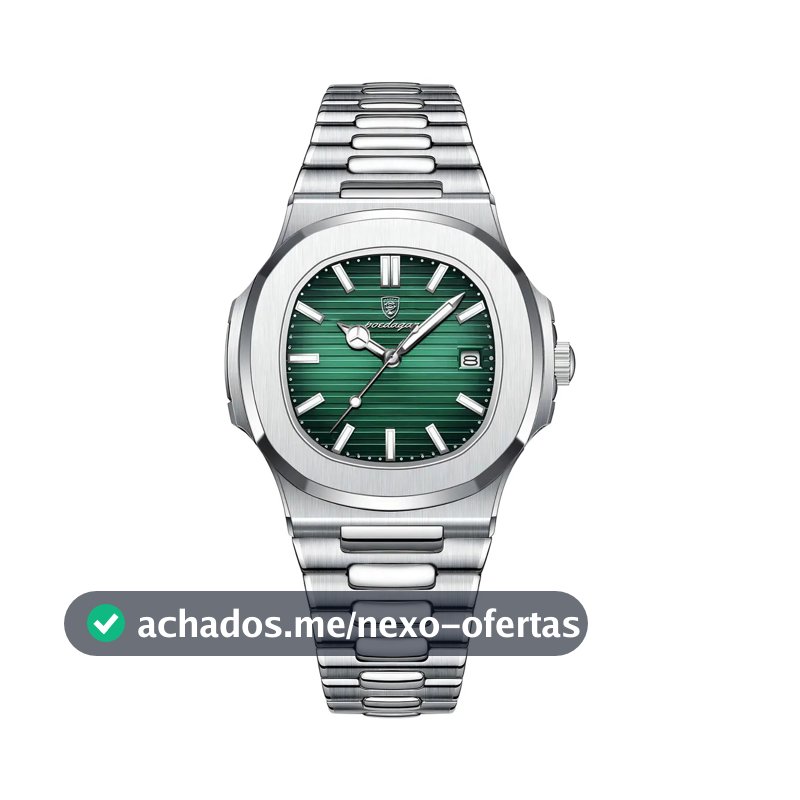 Relógio Poedagar 613 Aço Inoxidável Quartzo Fundo Verde 41mm Resistência Água