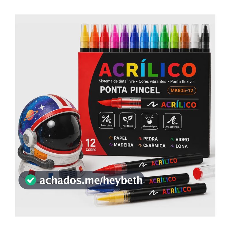 Kit 12 Canetas Marcador Acrílico Pincel Vidro Madeira 3d Cor Colorido