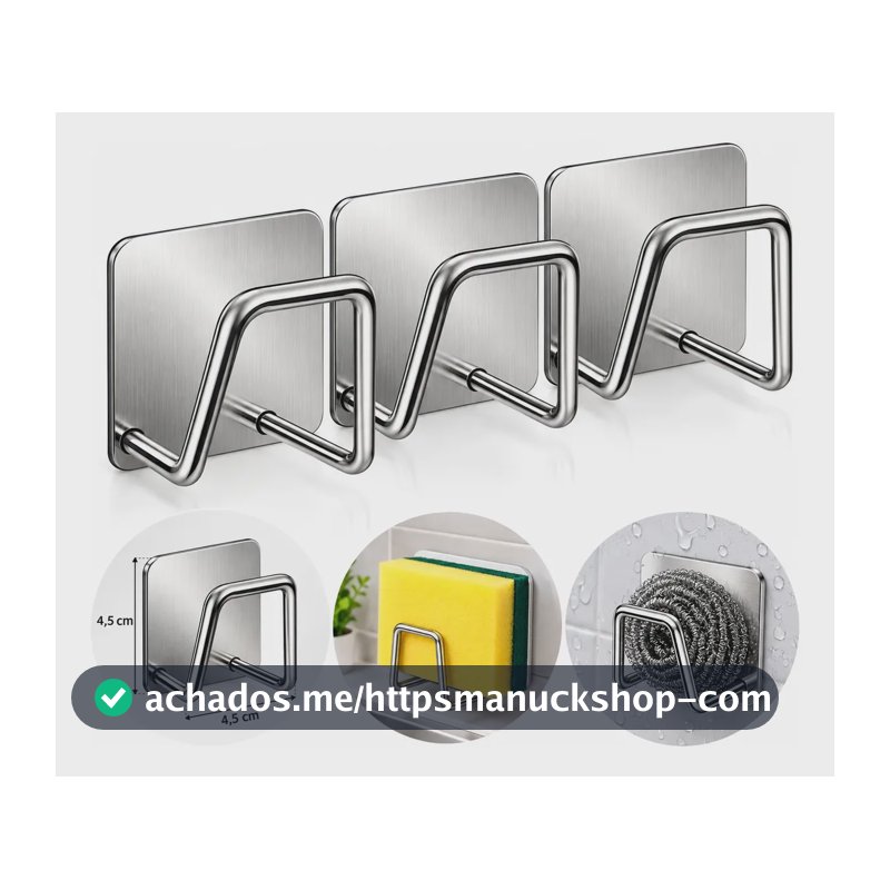 Kit 3 Suporte Porta  Esponja Para Pia Cozinha Aço Inox Prata Prateado
