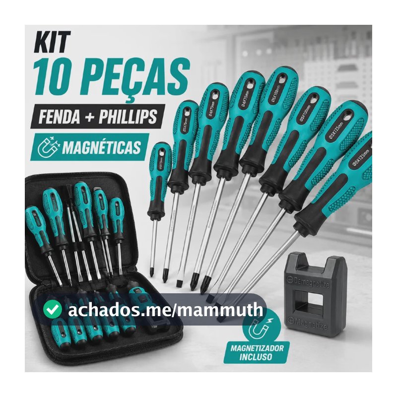 Kit Jogo Chave Fenda E Philips Imantado Profissional 10 Pçs