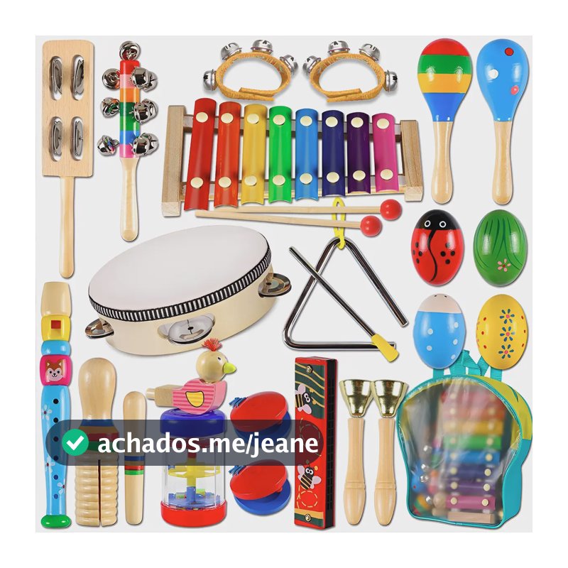 Brinquedo Educativo Percussão Camewin Kit Instrumentos Musicais 22 Peças