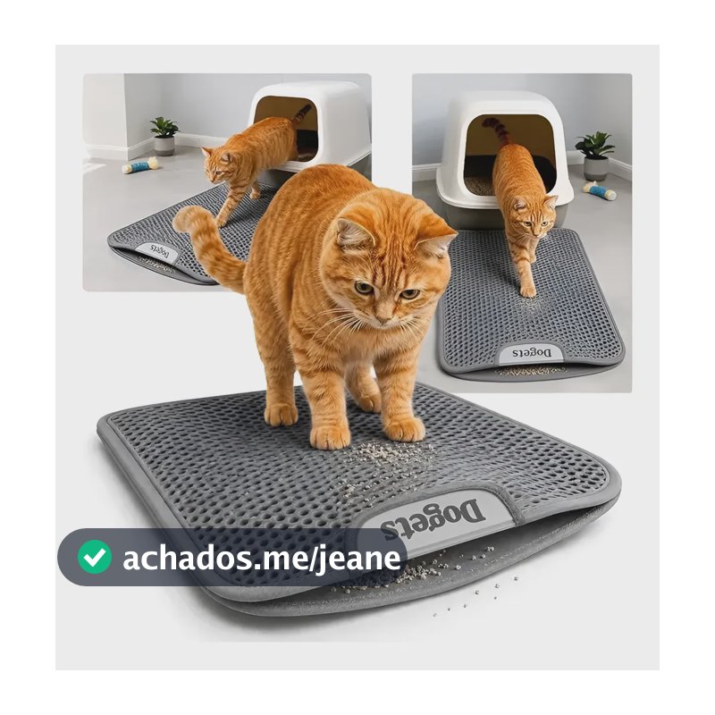 Tapete Higiênico Para Gato Coletor De Caixa De Areia 60x40cm Cinza