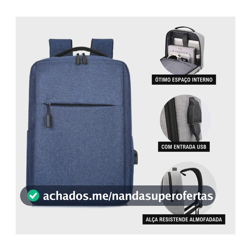 Mochila Impermeável Com Usb Carregador Reforçada Cor Azul - Miran