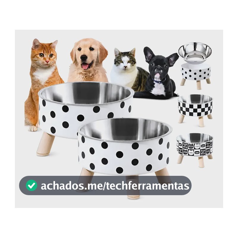 2 Comedouro Bebedor Inox Elevado Ração Agua Cachorro Gato Manual Bolinhas