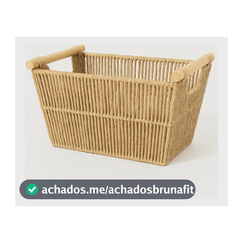Cesto Organizador De Fibra Natural Com Alça Bambu Decoração Natural