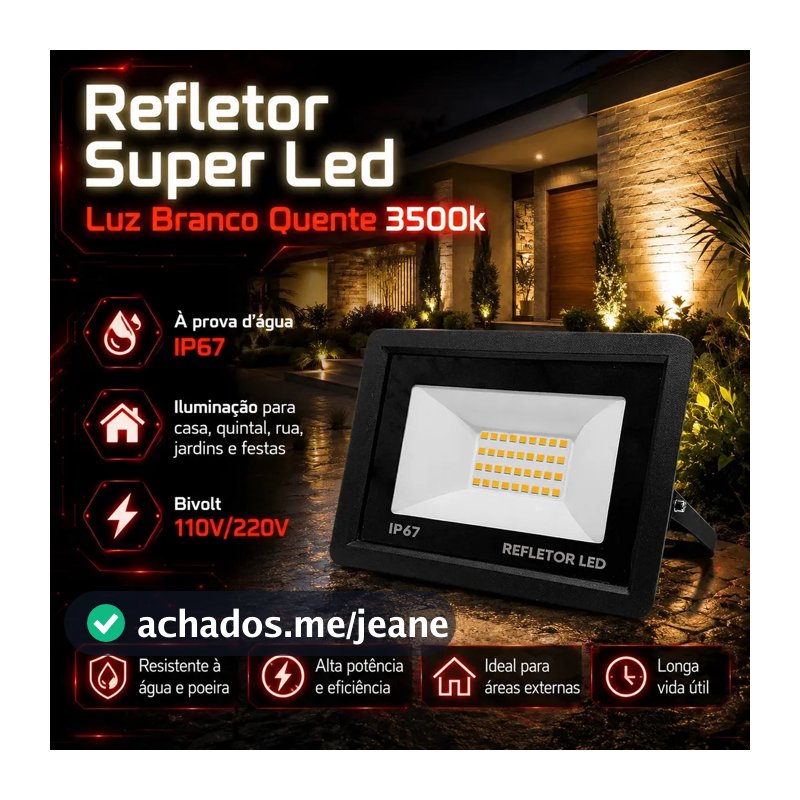 Kit 4 Refletores LED 300W UC68 Branco Quente 3500K IP67 Externo