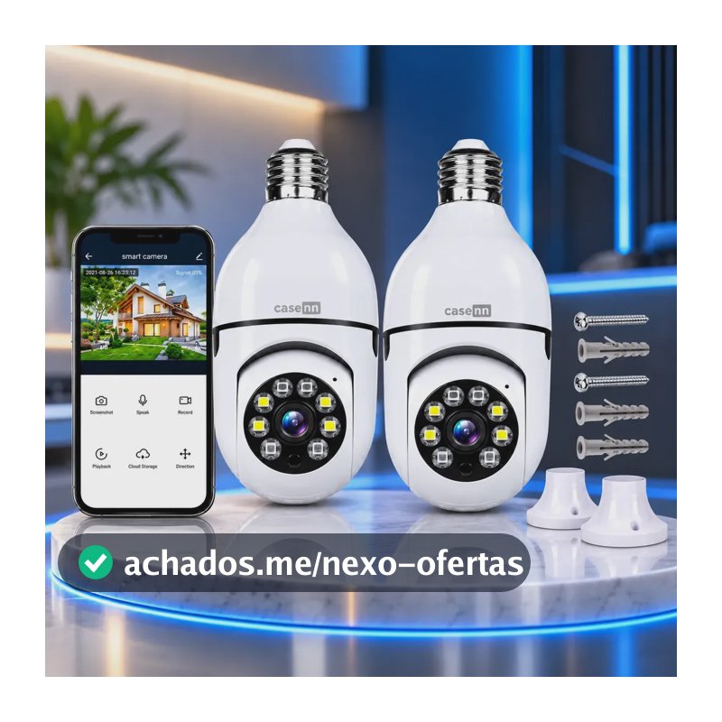 Kit 2 Câmeras Lampada De Segurança Ip Wifi Com Visão Noturna Interna Externa App Yoosee Espiã 360º Cor Branco