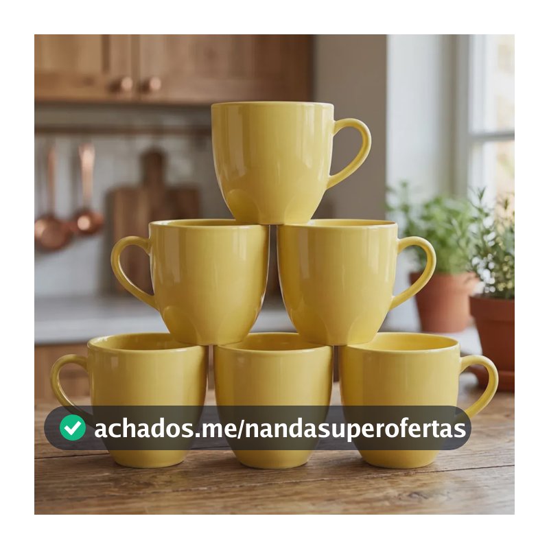 Jogo 6 Xicara Café Chá Porcelana 170ml Cor Amarelo