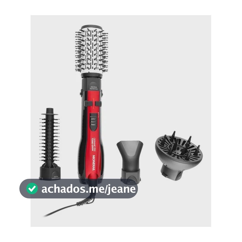 Escova Rotativa Mondial Ceramic Ion Turbo Vermelho E Preto 110v