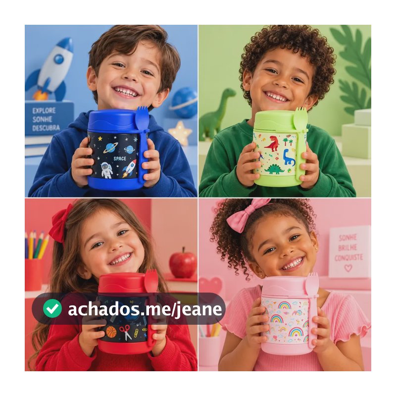 Pote Térmico Lancheira Infantil Temático Marmita Hermética Rosa