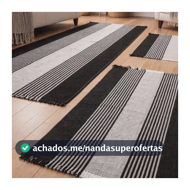 Jogo Tapete Passadeira Tear Algodão Cozinha 3 Peças  Faixa 1 M 0.4 Cm Preto