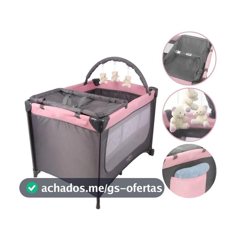 Berço Chiqueirinho Bebê 0-18kg Joly Baby Style - Portátil Cor Rosa
