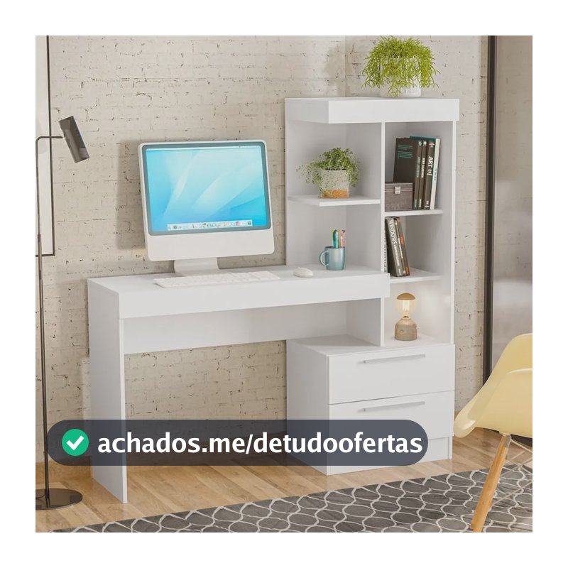 Escrivaninha Mesa Escritório Com Estante 2 Gavetas Ab Branco New/rosa