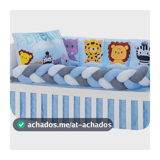 Kit Berço 7 Peças com Trança e Almofadas de Animais Selva Zoo Azul