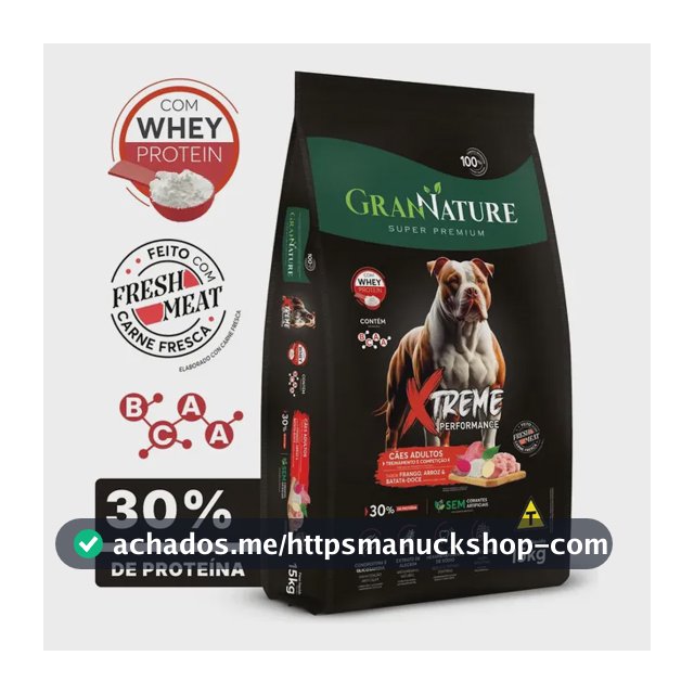 Ração Whey Protein Grannature Xtreme Alta Performance 30% Proteína para Cães Adultos raças Médio E Grande Porte Alimento Seco Sabor Frango Super Premium Com Bcaa Sem Corantes Saúde Articular 15kg
