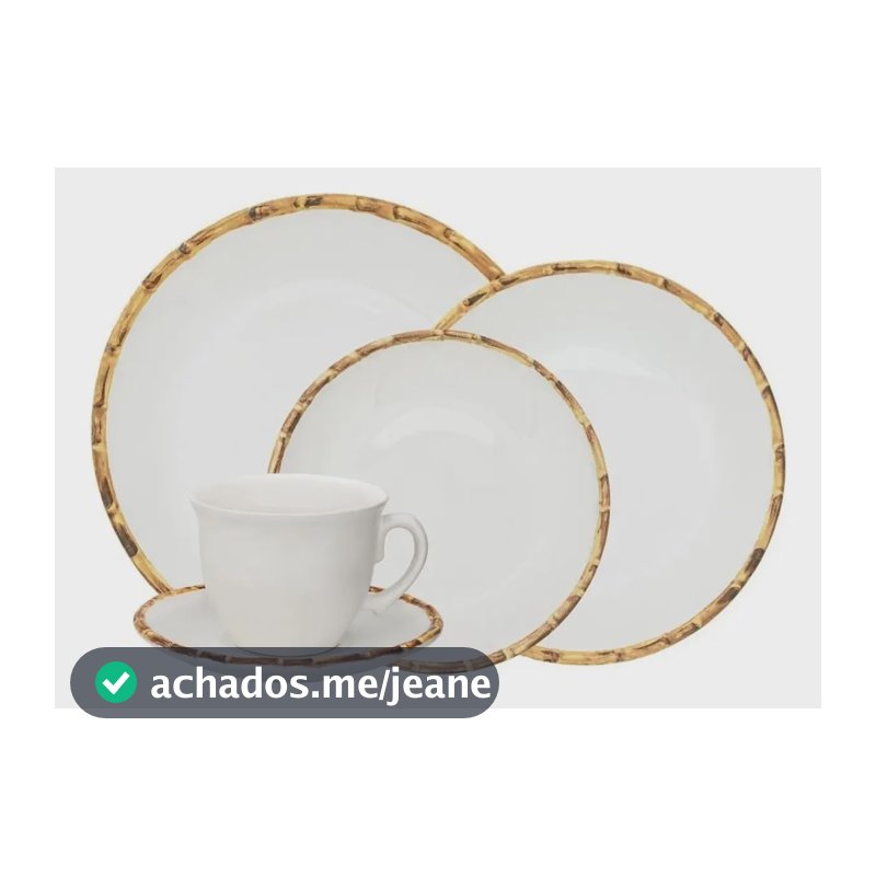 Aparelho de Jantar de Cerâmica 20 Peças Branco Bambu - Scalla Cerâmica