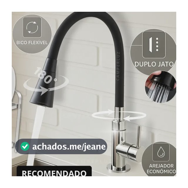Torneira Gourmet Luxo Flexível Cozinha Bancada 2 Jatos Pia Cor Preto - Marca Camperluz
