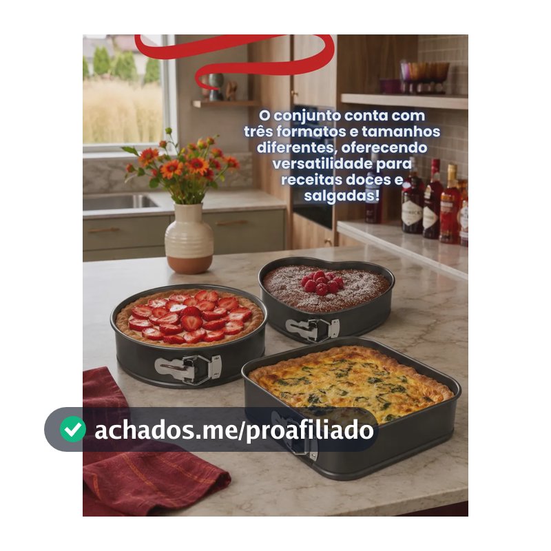 Formas Fundo Removível Coração Redonda Quadrada Aço Carbono Antiaderentes desmontável trava lateral pratica versátil Bolo Torta Kie 3 peças