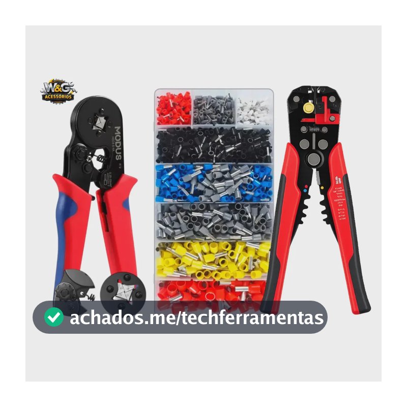 Kit Alicate Crimpar Descascador 1200 Terminais Ilhós Tubular W&g