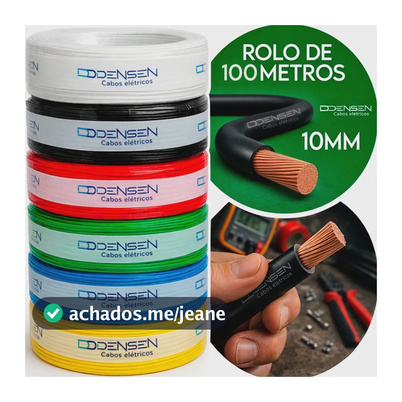Fio Elétrico 10mm Preto Cabo Flexível Rolo Com 100m Metros 750v Anti-chamas D Densen