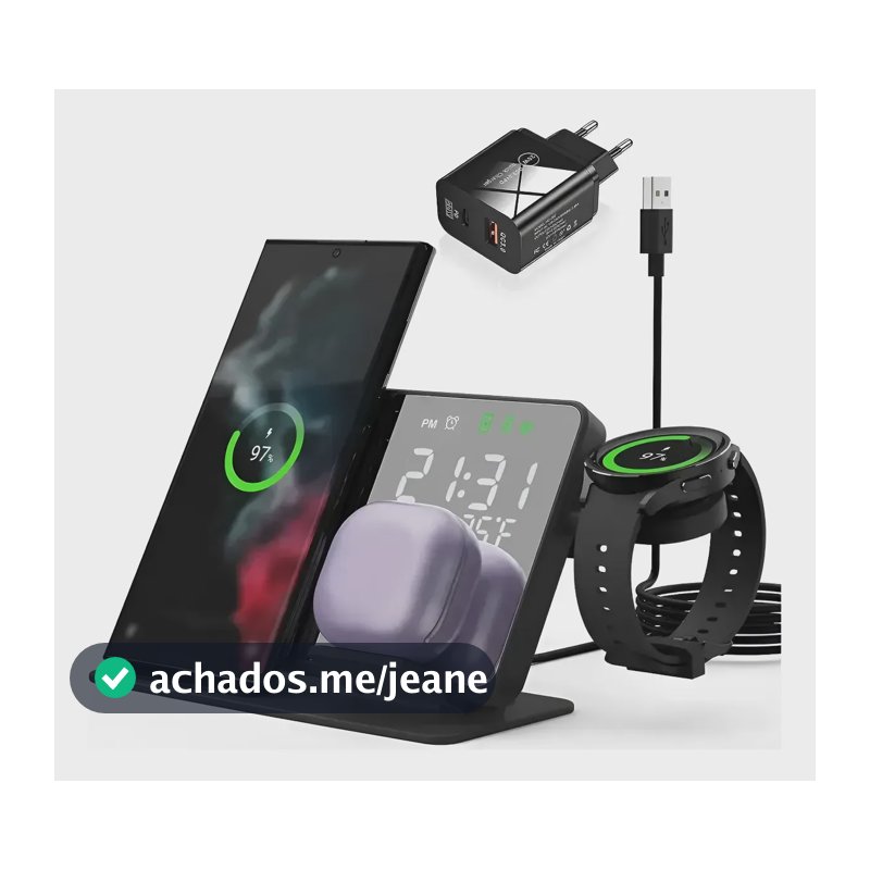 Dock Carregador 3 em 1 Para Aparelhos Samsung s22 s23 s24 s25 s26/ Galaxy Watch / buds Cor Preto